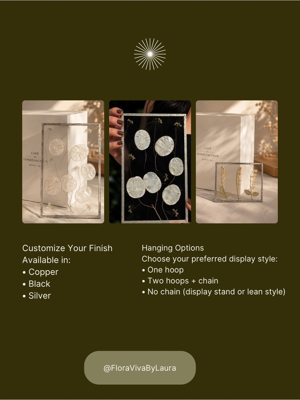 Pressed Flower Resin Wall Art - Black & Silver Options